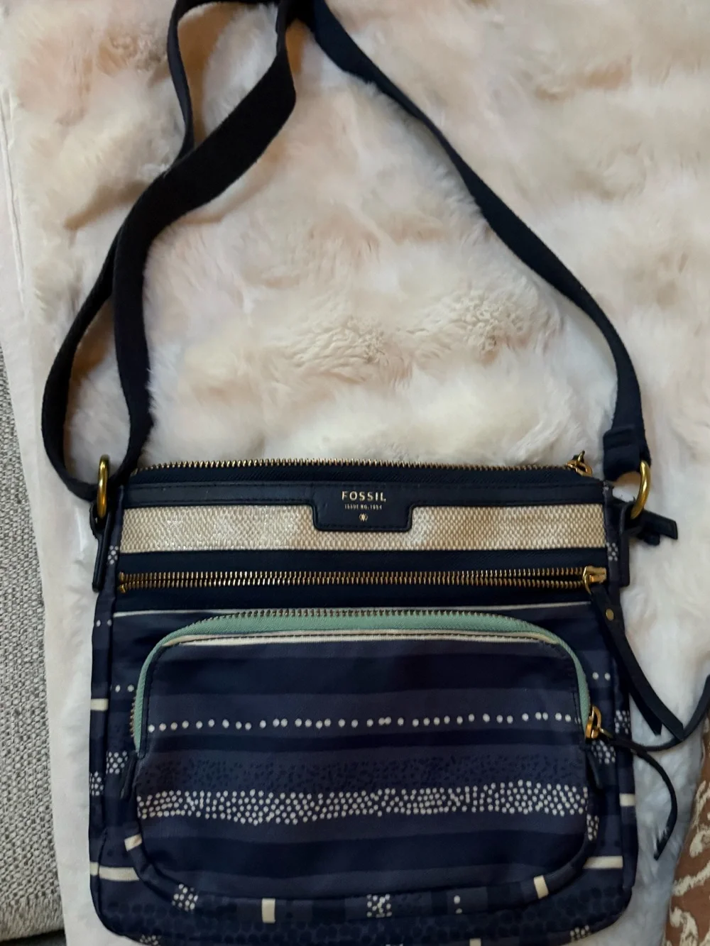 Fossil Navy, Cream and Mint Crossbody Bag
